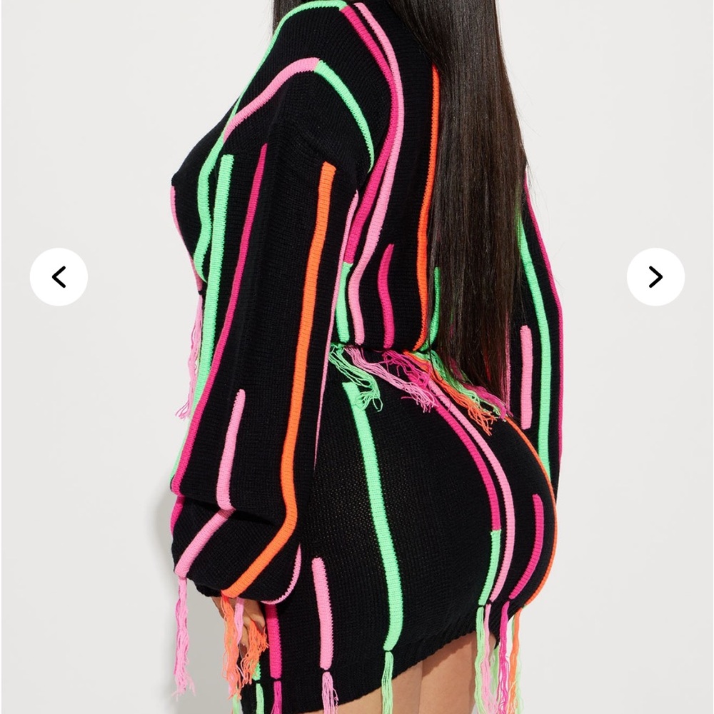 Fashion Nova Neon Striped Knit Skirt Set